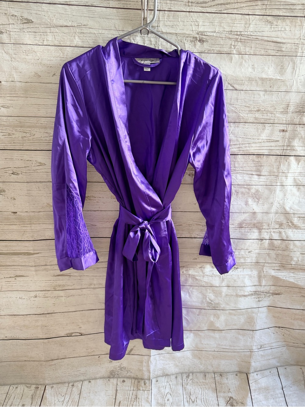 Morgan Taylor Purple Satin Robe with Lace Cuffs
